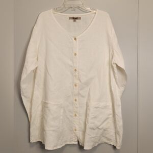 FLAX Women's White Linen Button-Front Top Size Large